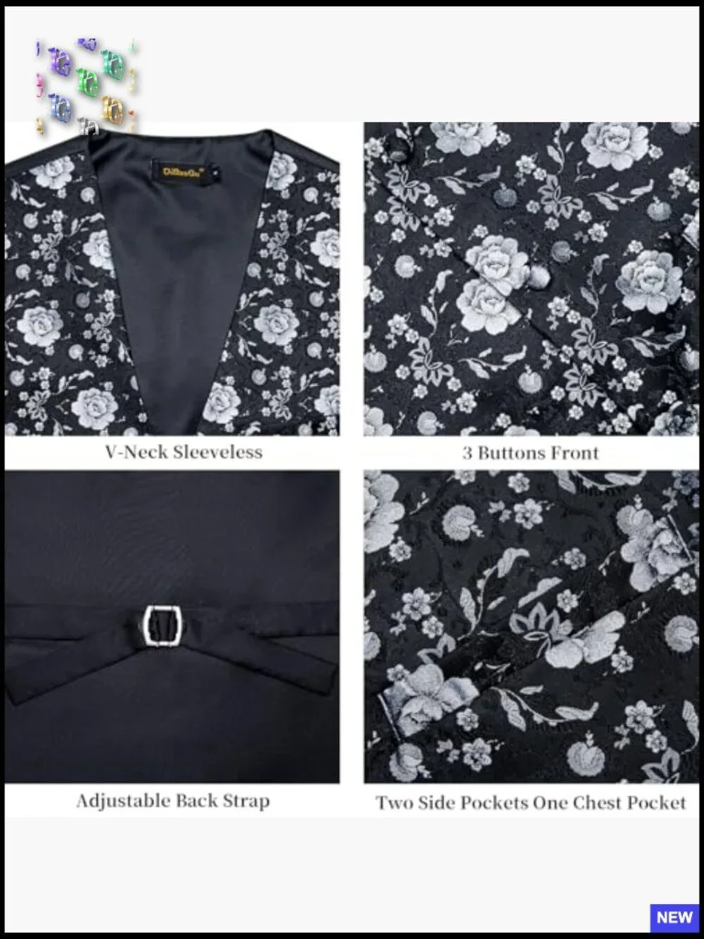 Men's Silk Jacquard Vest Set Formal Classic Elegant Wedding Party Wear 7PCS